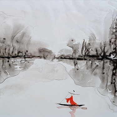 La barque, sumi-e, encre de Patrick Letor à La Frette sur Seine 95