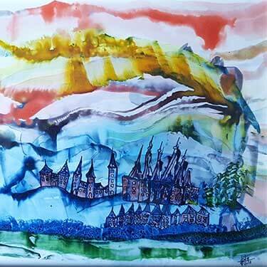 Mon village, encre de Patrick Letor &agrave; La Frette sur Seine 95